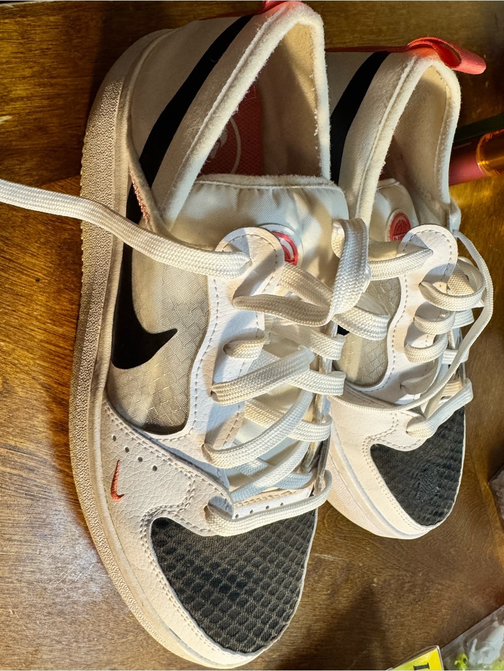 Nike Women White Black Platform Sneakers with Red Accents